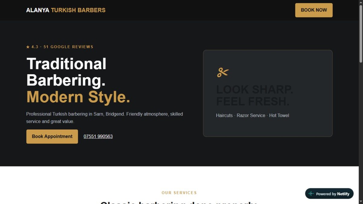 Alanya Turkish Barbers website homepage preview