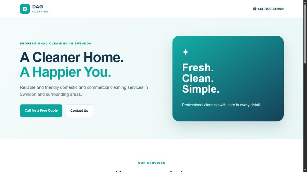 DAG Cleaning website homepage preview