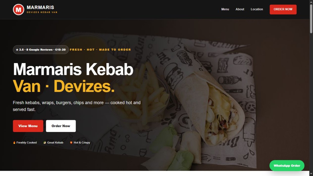 Marmaris Kebab Van website homepage preview