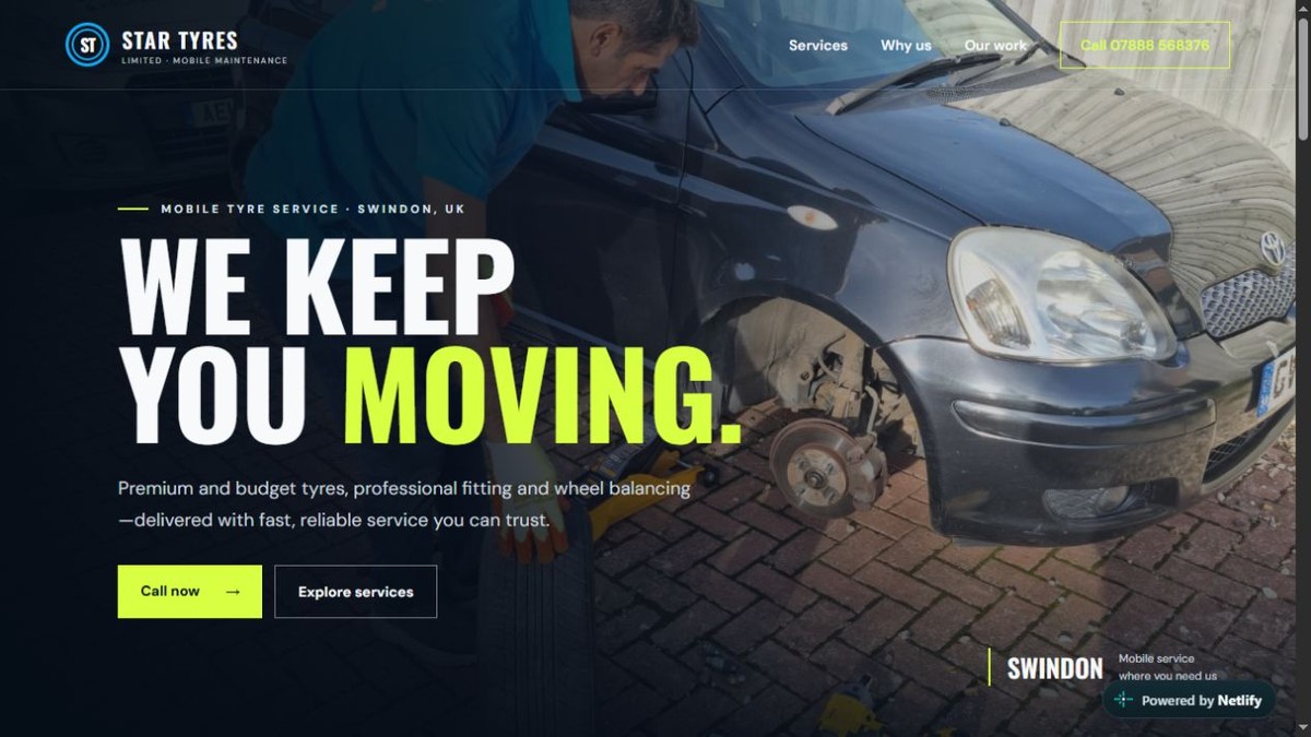 Star Tyres website homepage preview