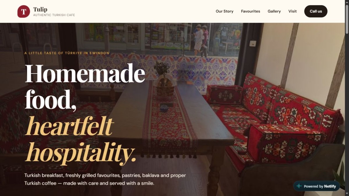 Tulip Authentic Turkish Cafe website homepage preview